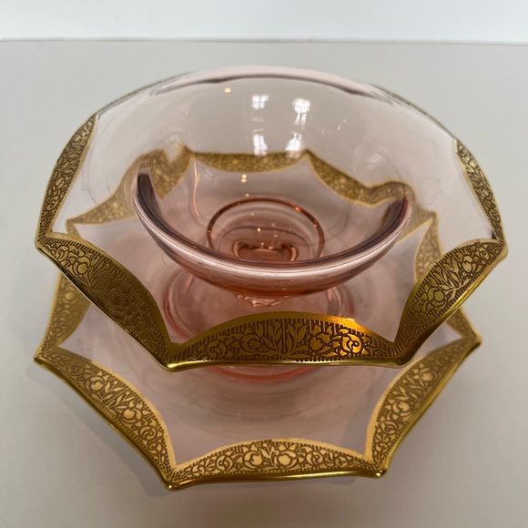 Tiffin Franciscan Compote with Under Plate Pink Depression Glass 1930s - Picture 14 of 14